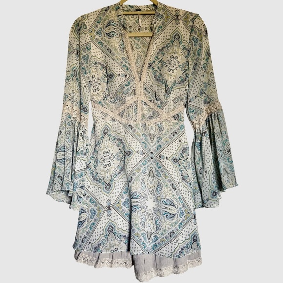 Free People Dresses & Skirts - Free People Moonlight Bay Paisley Mini Dress Lace Size 4